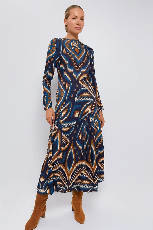 Weekend Price Drop Frenzy Pineapple Ikat Blue Maxi Dress