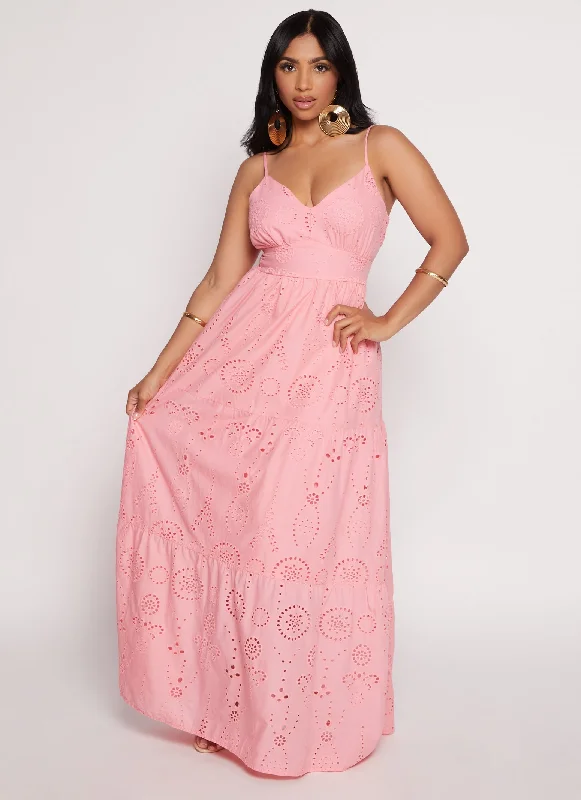 Buy More, Save More Eyelet Tie Back Tiered Maxi Dress