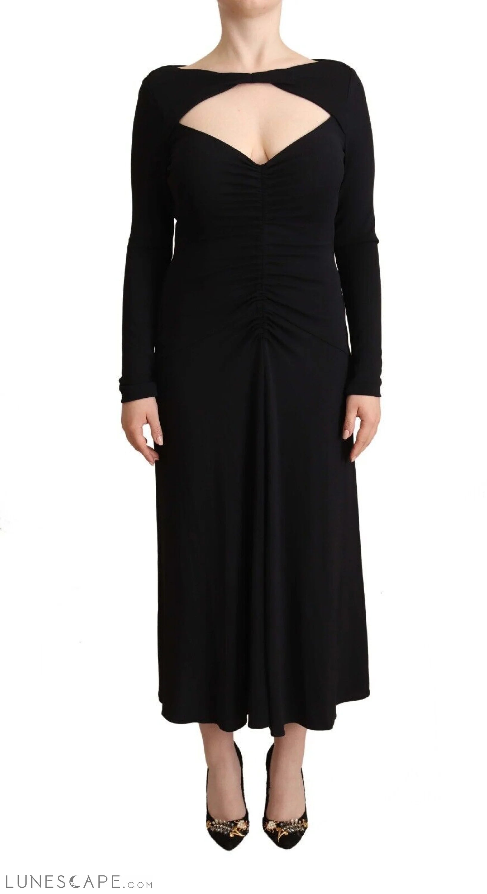 The Big Clearance PINKO Elegant Black Nylon Stretch Maxi Dress