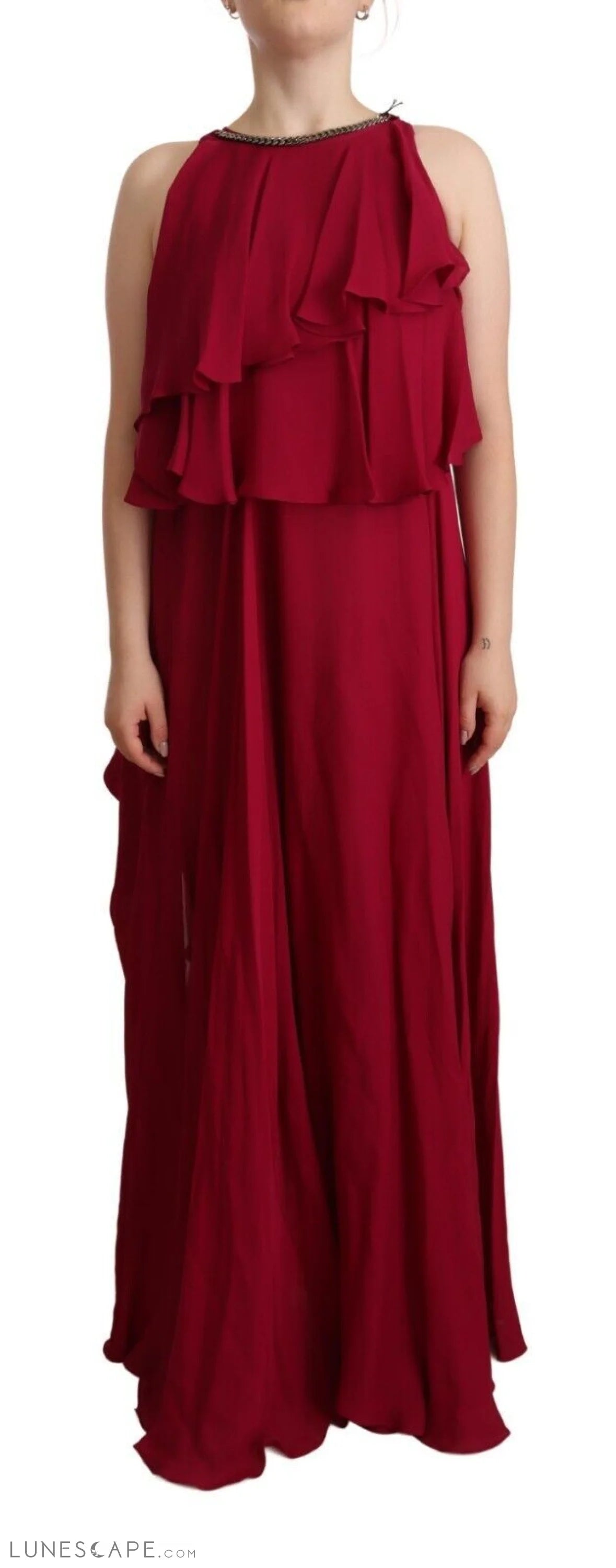 Price Slash Alert PLEIN SUD Elegant Silk Sleeveless Ruffled Maxi Dress