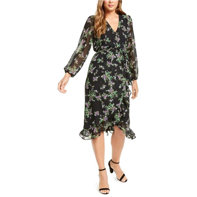 Flash Shopping Deal Q & A Womens Belted Floral Print Midi Dress, Black, Small