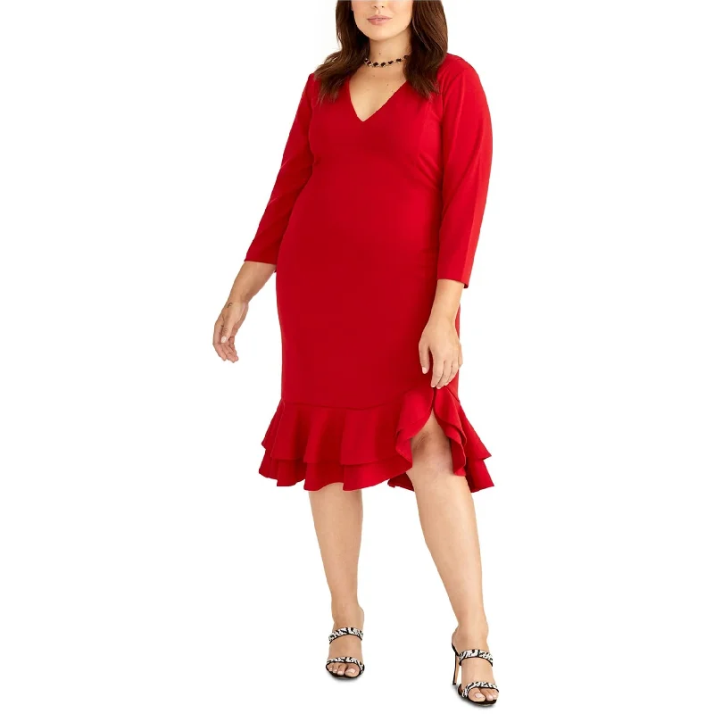 Best Deal of the Day Rachel Roy Womens Ruffle Midi Dress, Red, 14W
