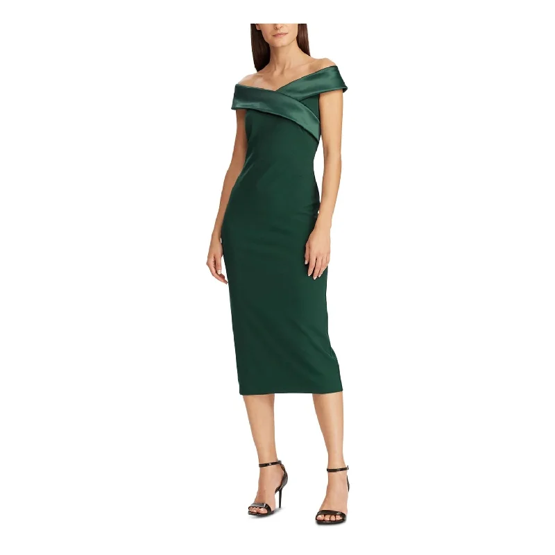 Weekend Only Sale Ralph Lauren Women's Silk Sleeveless Off Shoulder Midi Body Con Cocktail Dress Green Size 12 Weekend Only Sale Ralph Lauren Women's Silk Sleeveless Off Shoulder Midi Body Con Cocktail Dress Green Size 12