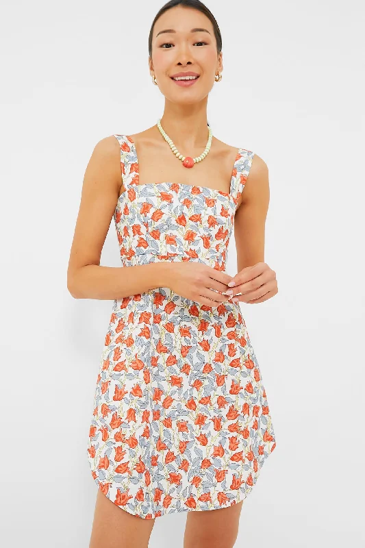 End-of-Season Sale Red Bougainvillea Curved Hem Mini Dress