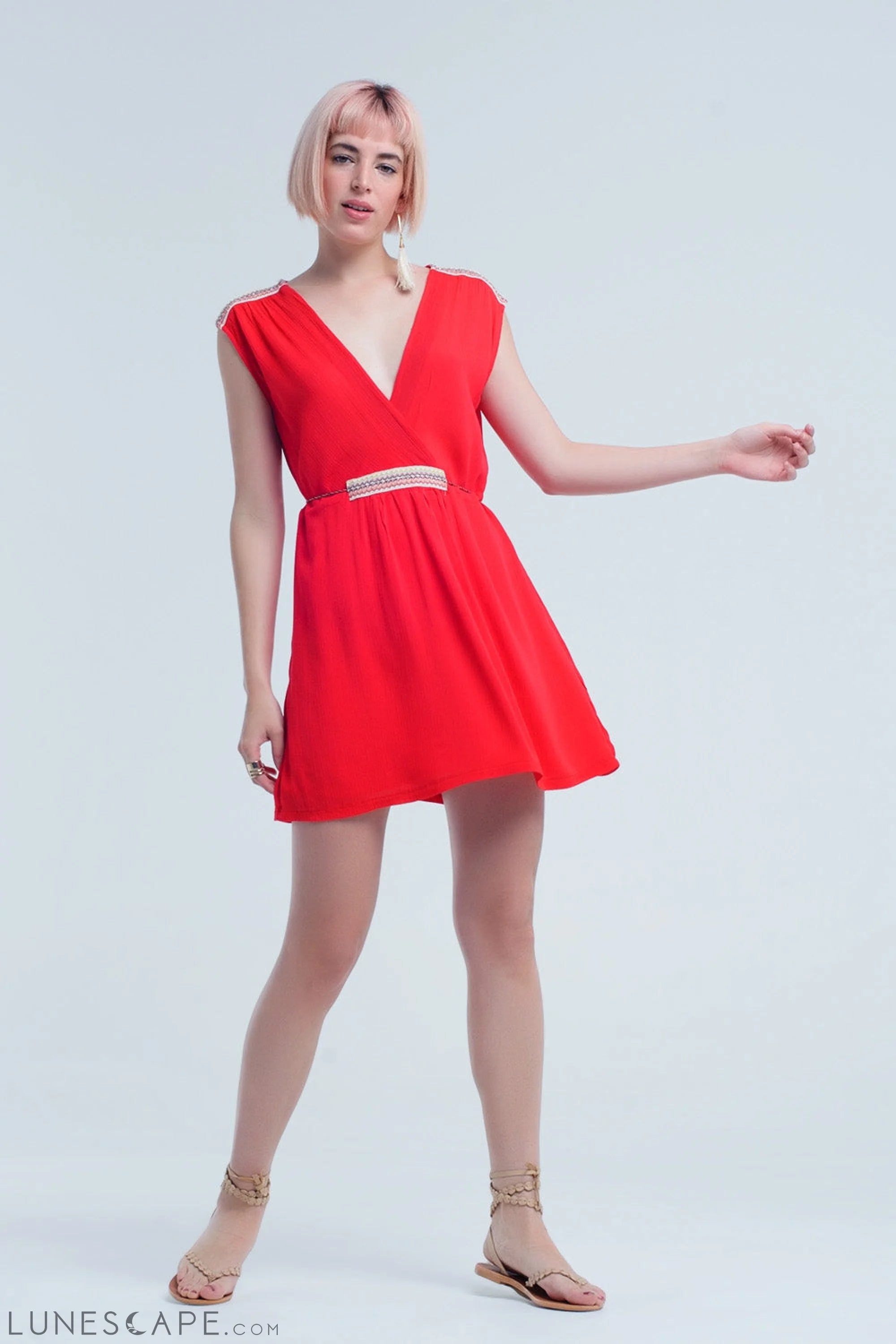 Weekend Discount Extravaganza Red Mini Dress With Embroidery