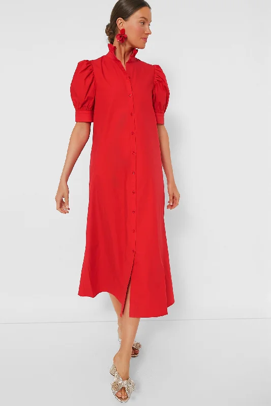 Weekend Clearance Frenzy Red Ruffle Collar Louisa Maxi Dress