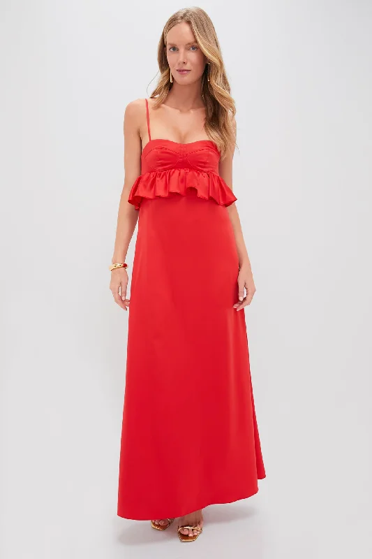 Weekend Special Bargains Red Silk Scarlet Maxi Dress
