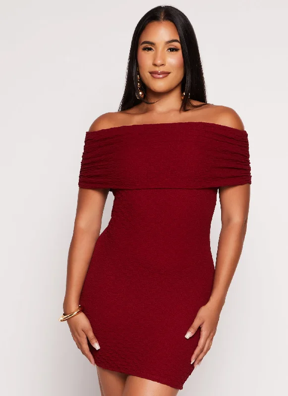 Weekend Offers You Can’t Miss Textured Knit Off the Shoulder Mini Dress