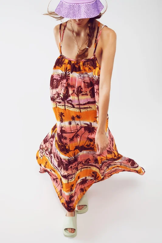 Weekend Special Relaxed Open Back Maxi Dress in Tropical Pink Print