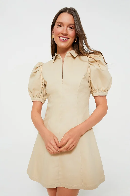 Weekend Discount Rush Sand Front Zip Denim Mini Dress