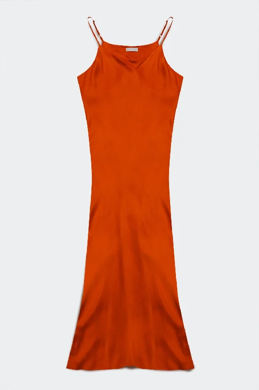 Get It Now Satin Cowl Neck Cami Maxi Dress in Orange