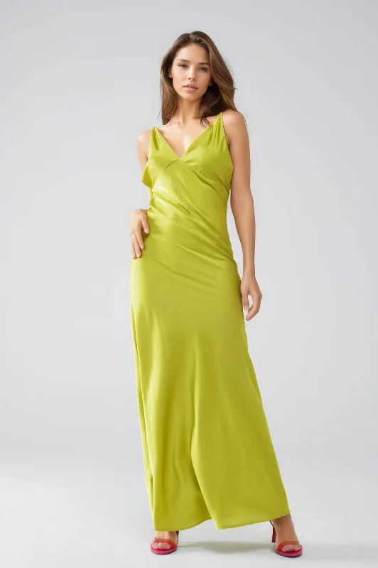 Shop & Save More Satin Maxi Dress With Spaghetti Straps in Lime Green