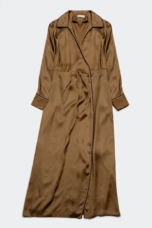 Today’s Flash Sale Satin Wrap Front Maxi Dress in Beige Satin
