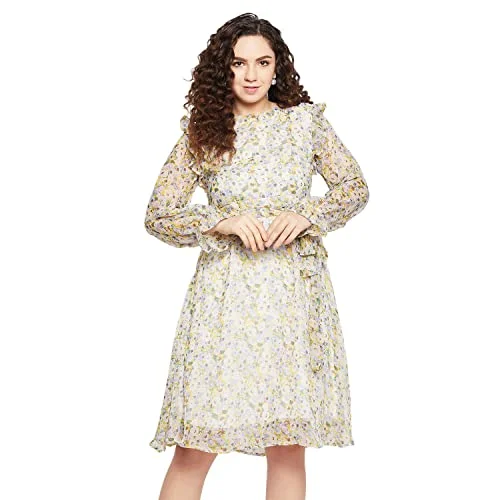 Weekend Shopping Highlights Serein Polyester Women's Midi Dress (Printed Dress with Shoulder Ruffle Full Sleeve) (Multi, Medium) (SER-DRESS-CV-1-M) Weekend Shopping Highlights Serein Polyester Women's Midi Dress (Printed Dress with Shoulder Ruffle Full Sleeve) (Multi, Medium) (SER-DRESS-CV-1-M)