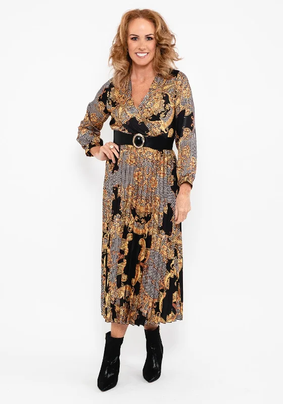 Shop & Save Instantly Seventy1 Ornate Print Pleat Midi Dress, Black