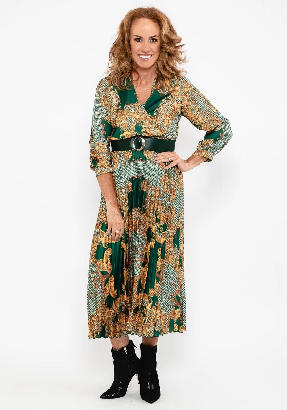 Super Price Slash Seventy1 Ornate Print Pleat Midi Dress, Green