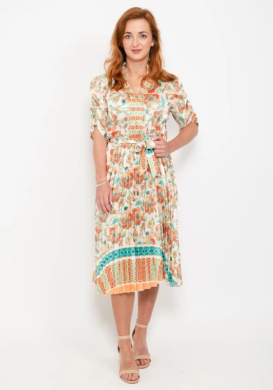 Weekend Best Deals Seventy1 One Size Pleat Print Midi Dess, Beige Multi