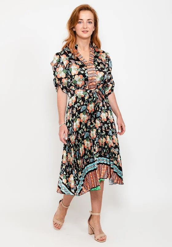 Weekend Price Drop Frenzy Seventy1 One Size Pleat Print Midi Dess, Black Multi