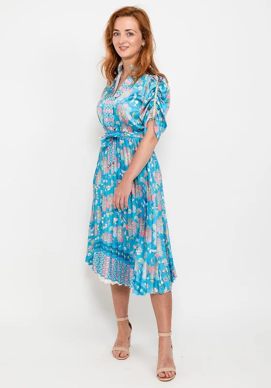 Weekend Deal Fest Seventy1 One Size Pleat Print Midi Dess, Blue Multi