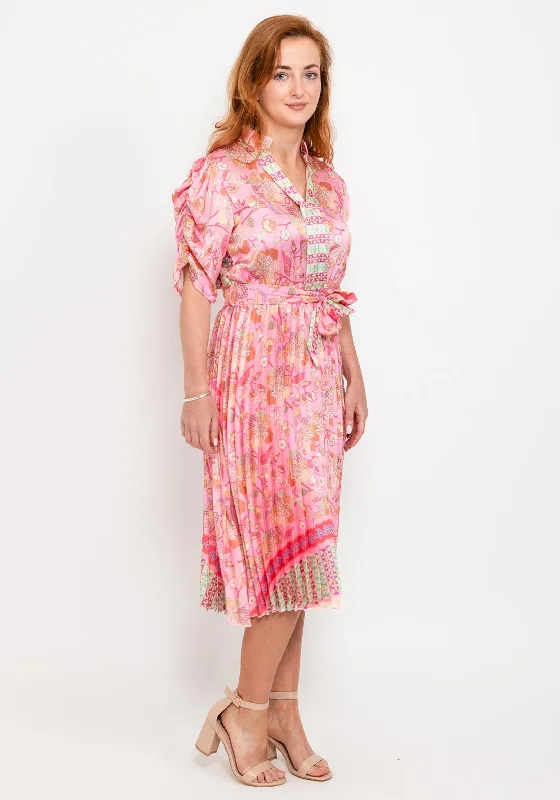 Weekend Top Offers Seventy1 One Size Pleat Print Midi Dess, Pink Multi