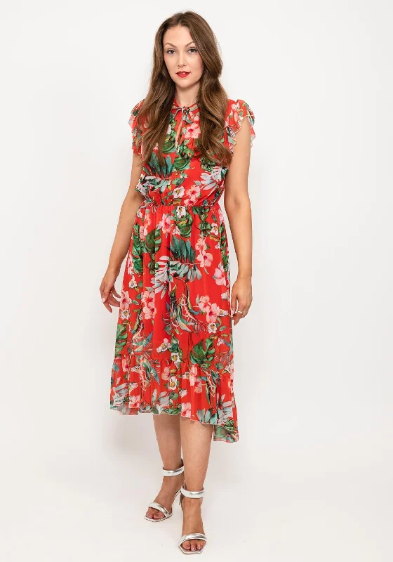 Weekend Steals Await Seventy1 Tropical Floral Midi Dress, Red