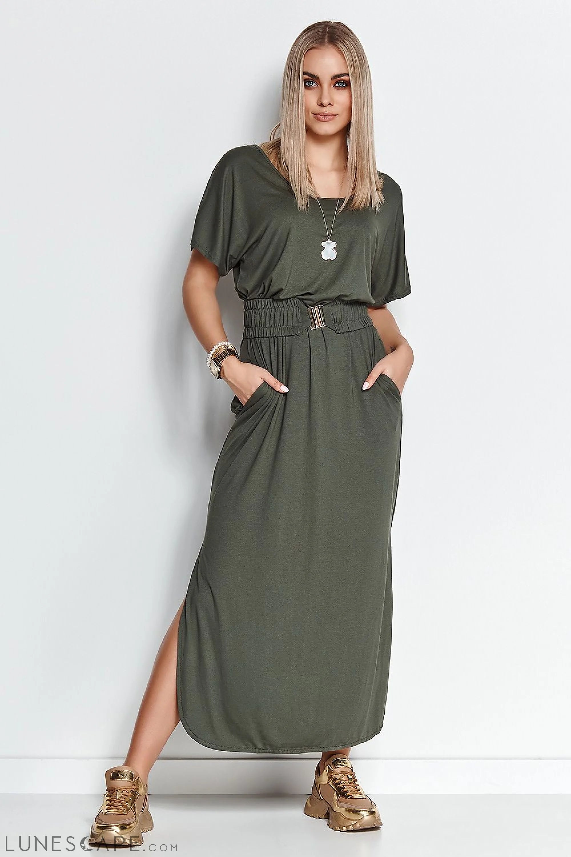 Weekend Offers Galore Short Sleeve Maxi Dress - Olive