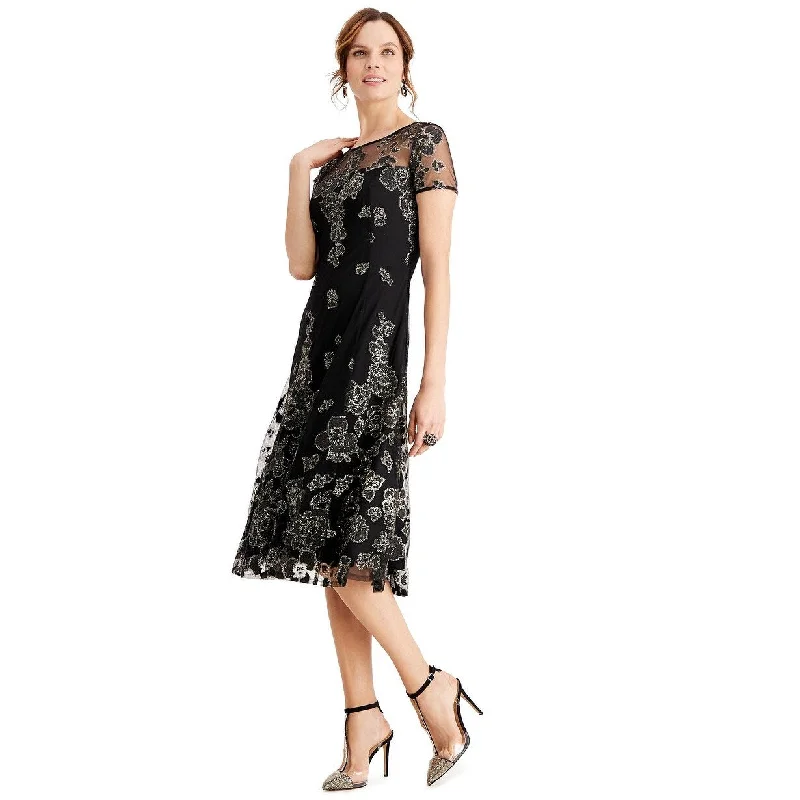 Best Prices This Week Sl Fashions Women's Metallic-Floral Midi Dress Black Size 16