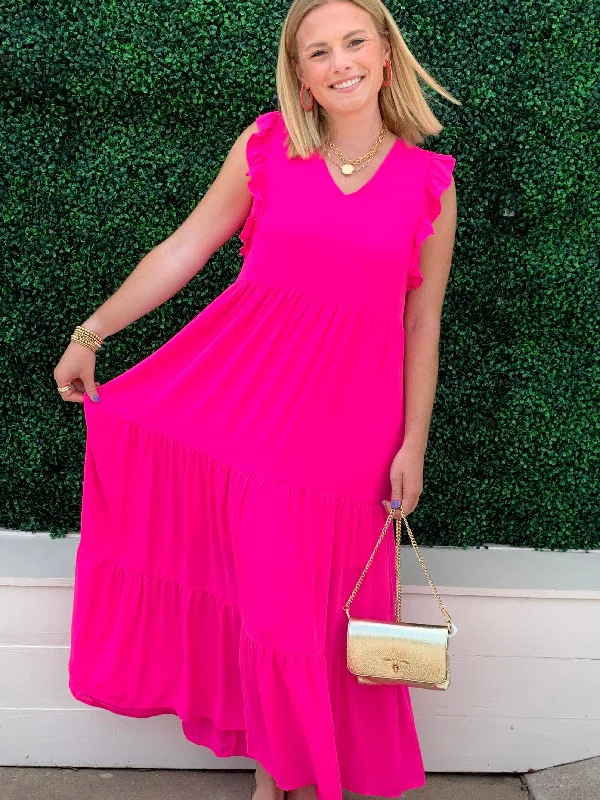 Weekend Shopping Madness Ruffle Sleeved Maxi Dress