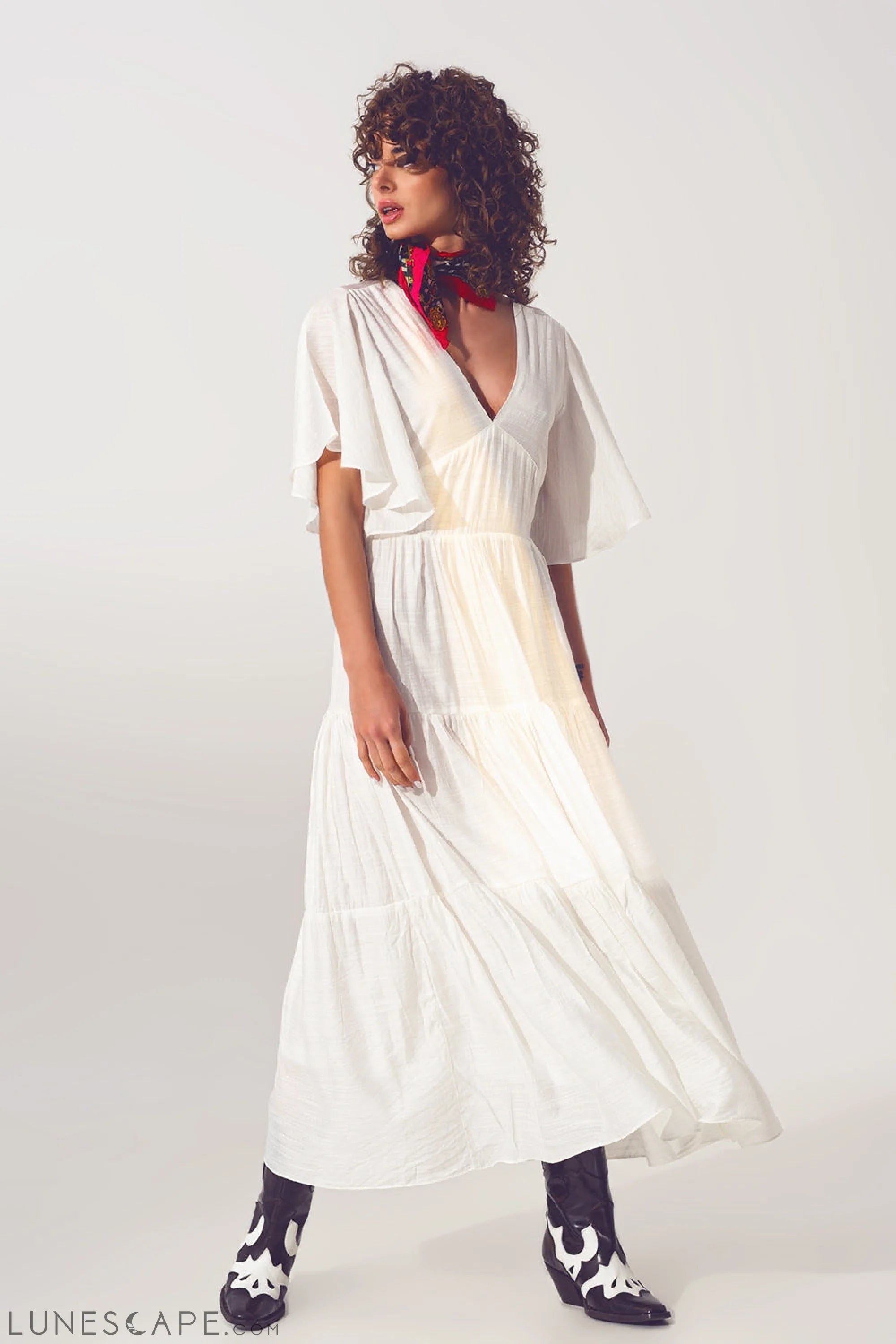 Weekend Flash Deals Smock v Neck Maxi Dress in White