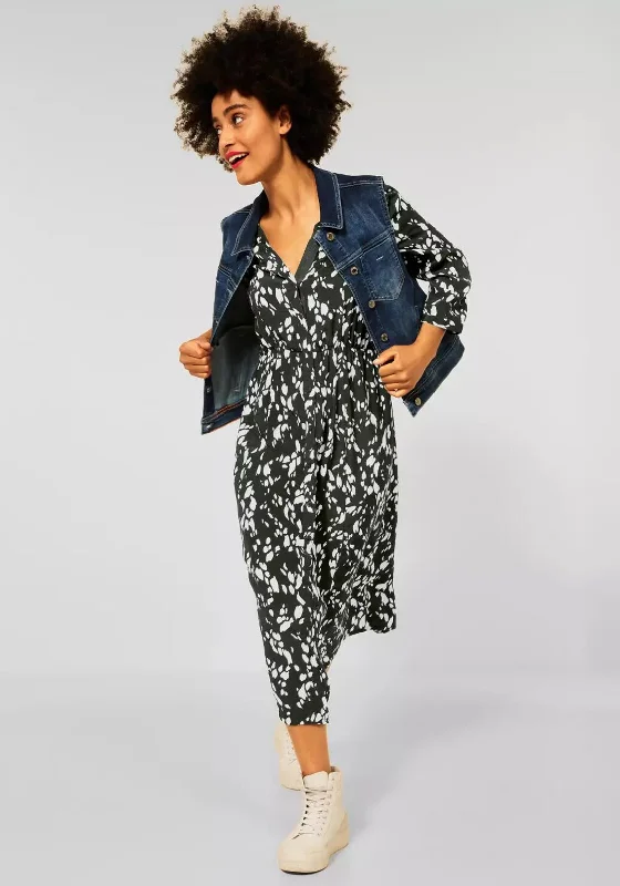 Weekend Clearance Event Street One Elasticated Waist Printed Midi Dress, Olive & White
