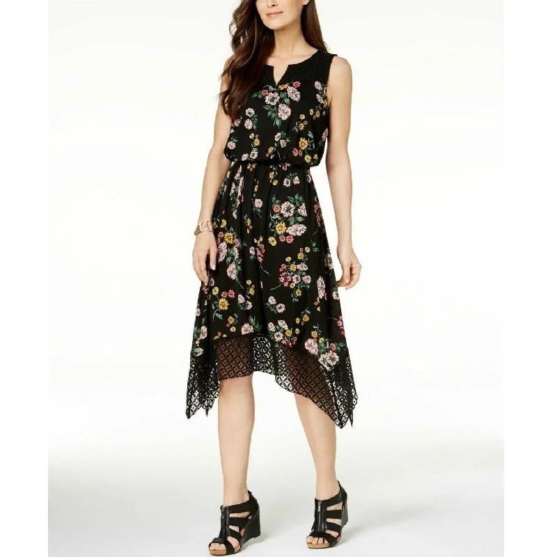 Weekend Bonanza Style & Co Women's Lace Trim Midi Dress Black Array Size Large