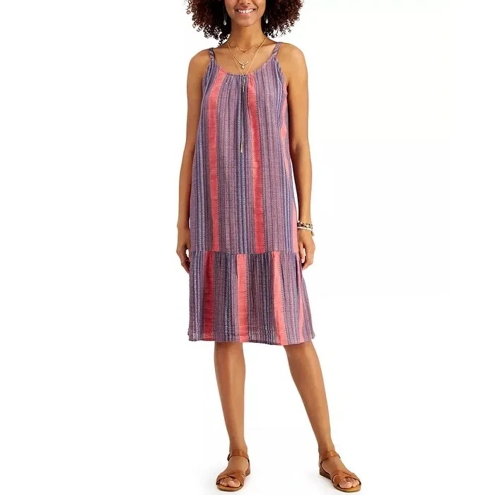 Weekend Only Sale Style & Co Women's Striped Midi Dress Red Size Large