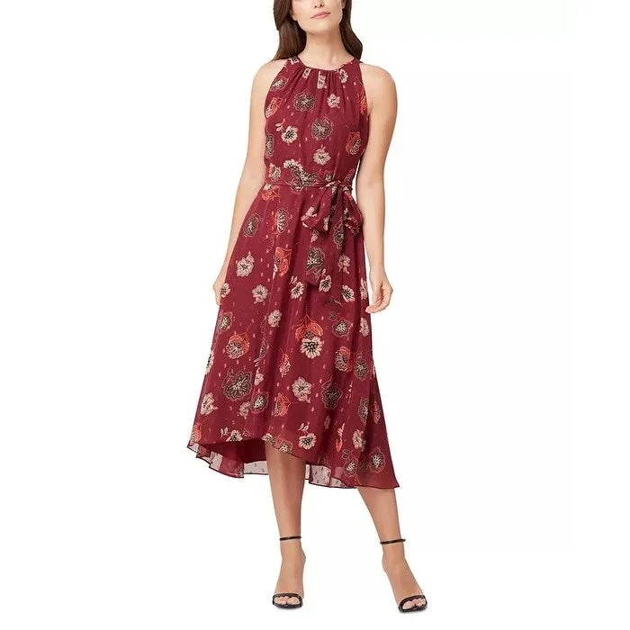 Weekend Hot Bargains Tahari ASL Women's Metallic Chiffon Belted Midi Dress Red Size 4 Weekend Hot Bargains Tahari ASL Women's Metallic Chiffon Belted Midi Dress Red Size 4