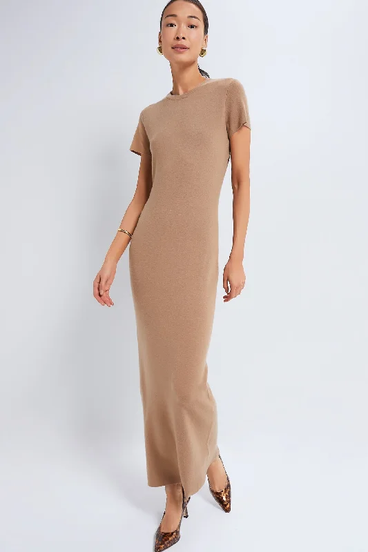 Weekend Exclusive Discounts Tan Cashmere T-Shirt Maxi Dress