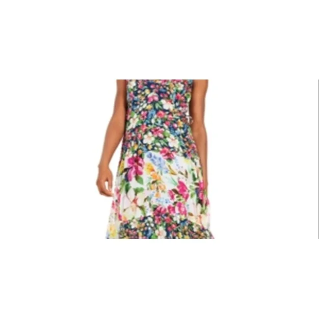 Weekend Special Taylor Women's Floral Chiffon Midi Dress Blue Size 8