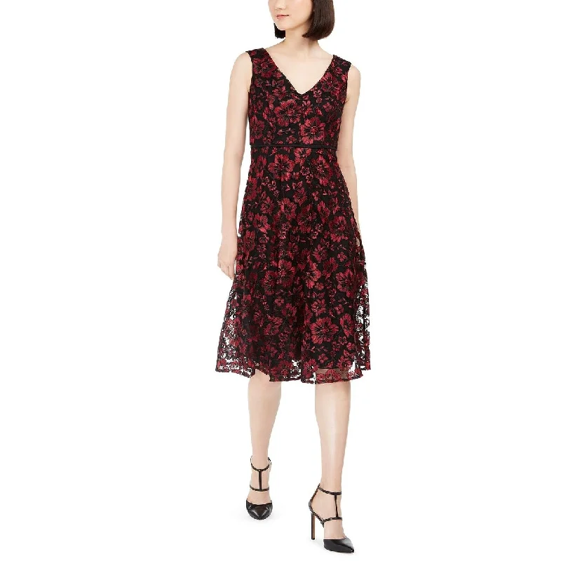 Weekend Markdowns Taylor Women's Floral-Embroidered Midi Dress Red Size 10
