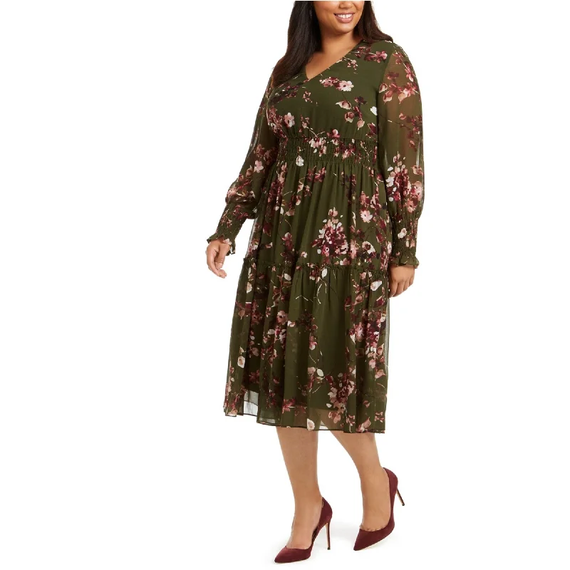Massive Sale Event Taylor Womens Ruffled Midi Dress, Green, 18W