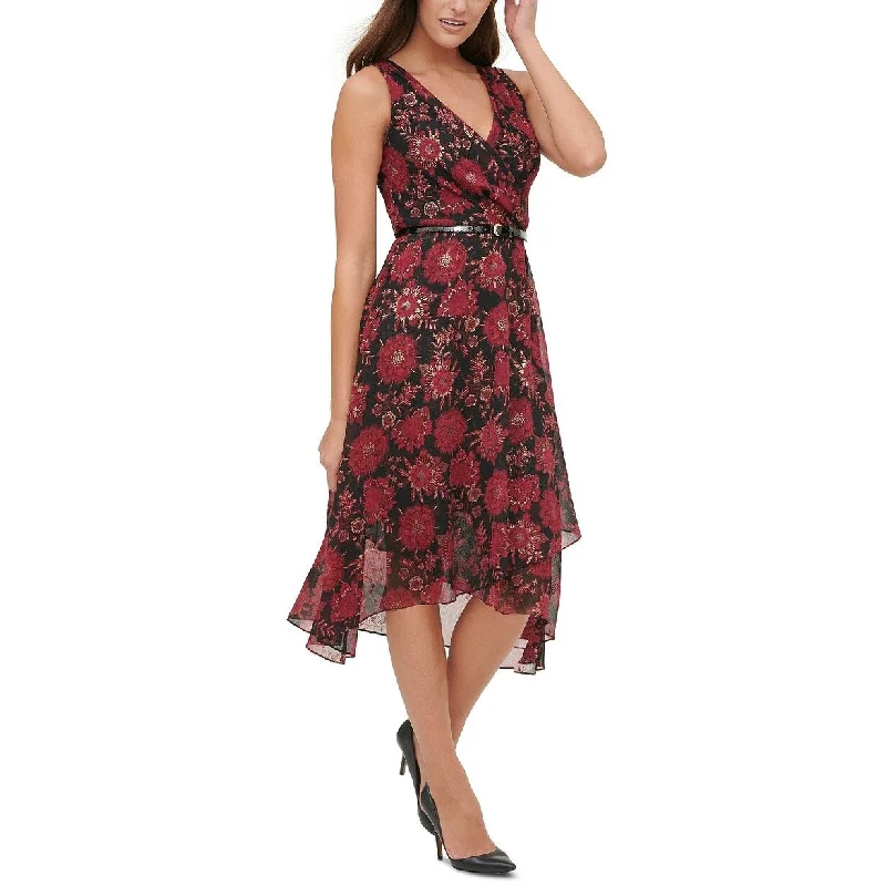 Weekend Deal Rush Tommy Hilfiger Women's Floral Chiffon Midi Dress Charcoal Size 18