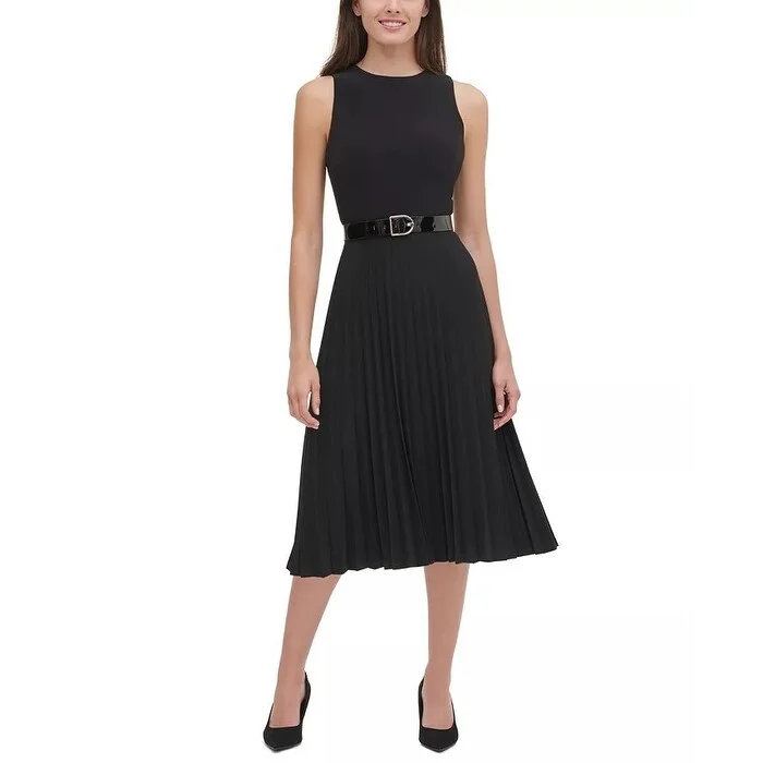 Weekend Wonders Tommy Hilfiger Women's Pleated Belted Midi Dress Black Size 4