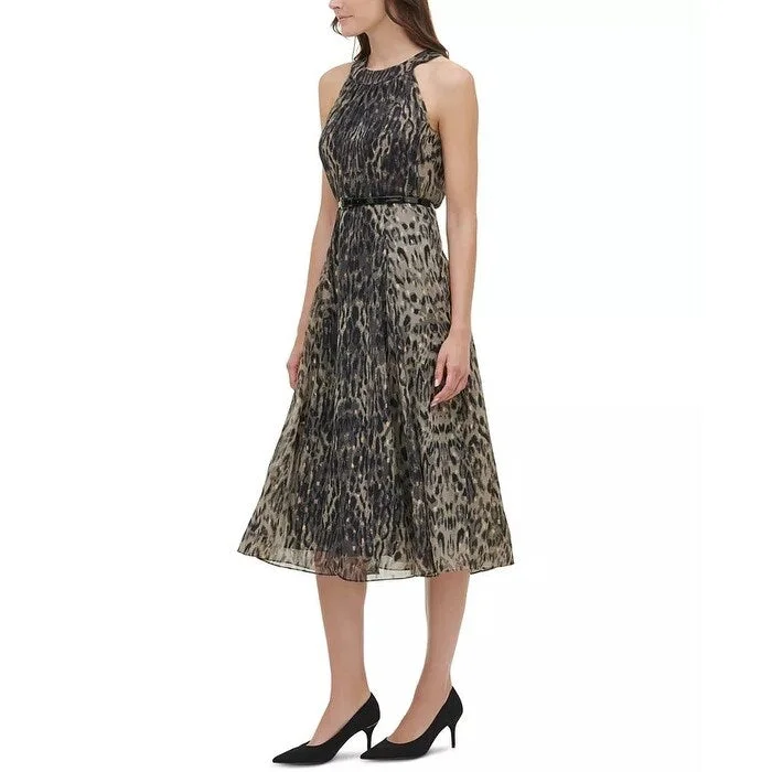 Exclusive Weekly Sale Tommy Hilfiger Women's Printed Belted Midi Dress Grey Size 18