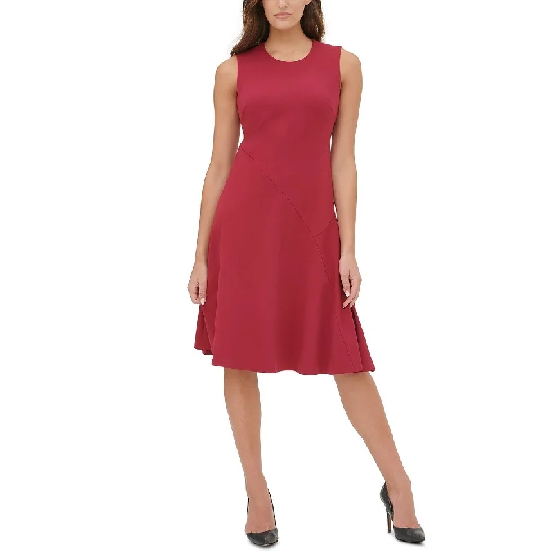 Weekend Big Sale Tommy Hilfiger Women's Solid Midi Dress Dark Red Size 6