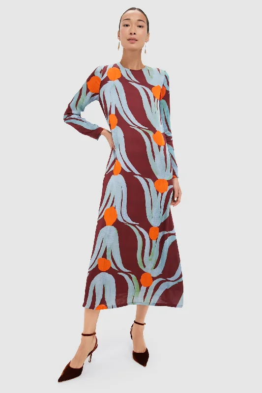 Weekend Deal Fest Tulip Orange Long Sleeve Shift Maxi Dress