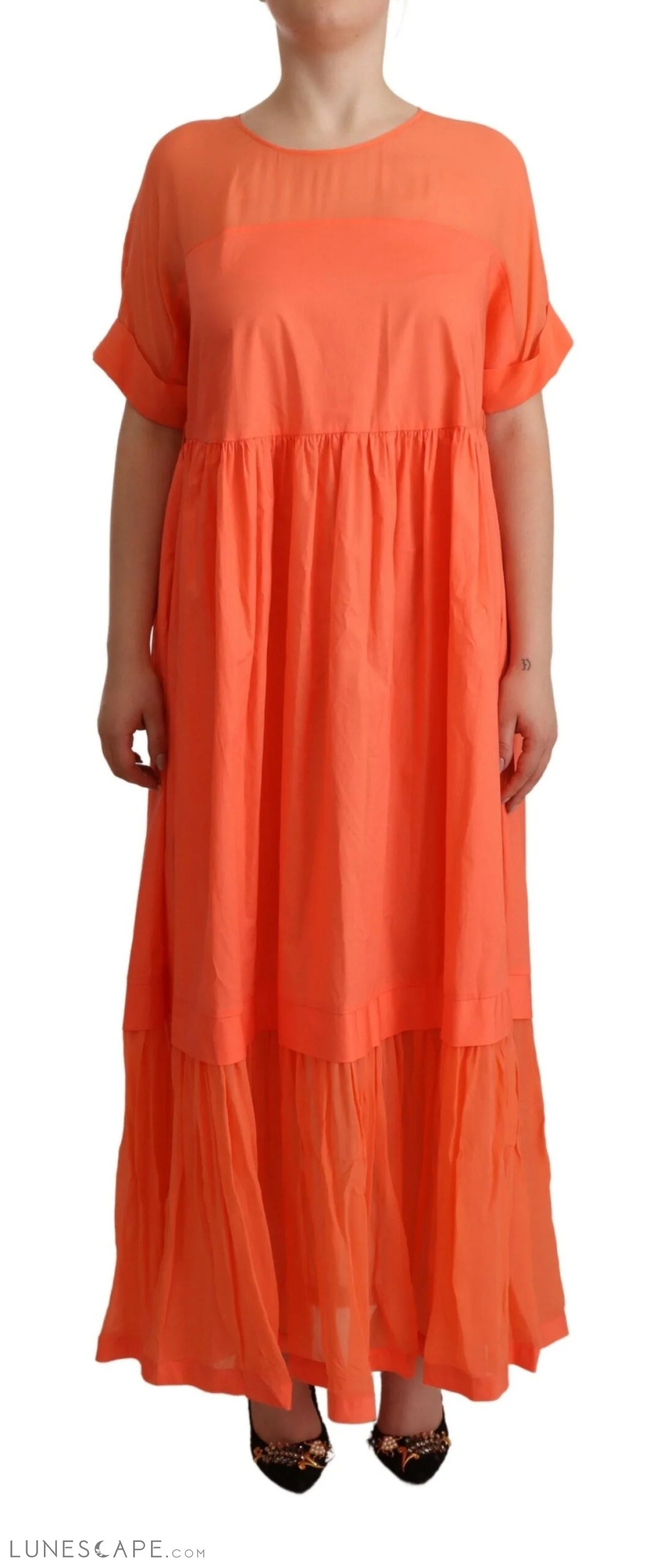 Today’s Special Discount Twinset Elegant Coral Maxi Dress with Short Sleeves