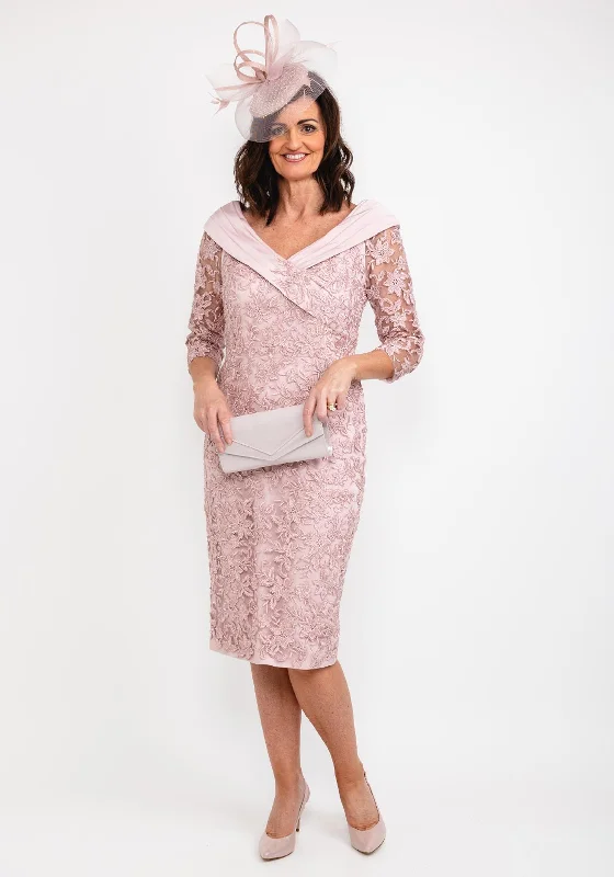 Weekend Specials Galore Veni Infantino Wide Neckline Lace Midi Dress, Dusty Rose