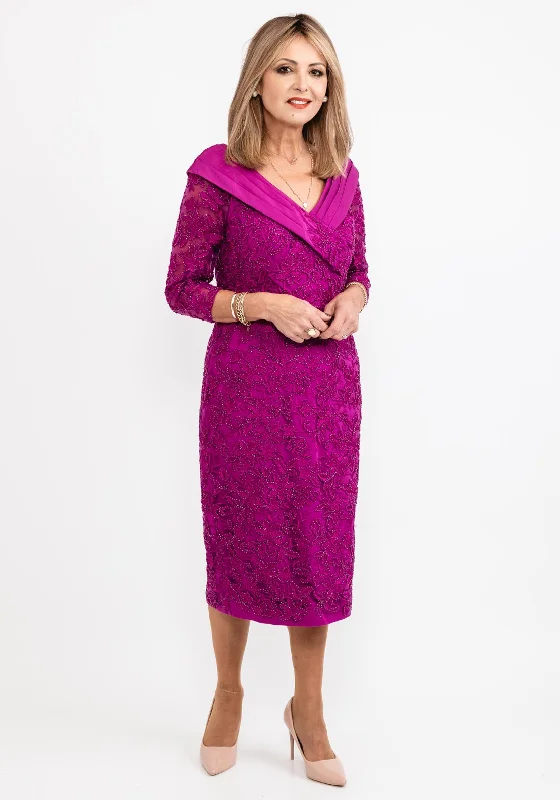 Weekend Bargain Bonanza Veni Infantino Beaded Floral Midi Dress, Fuchsia