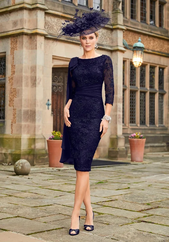 Weekend Price Slash Veni Infantino One Shoulder Cape Midi Dress, Navy