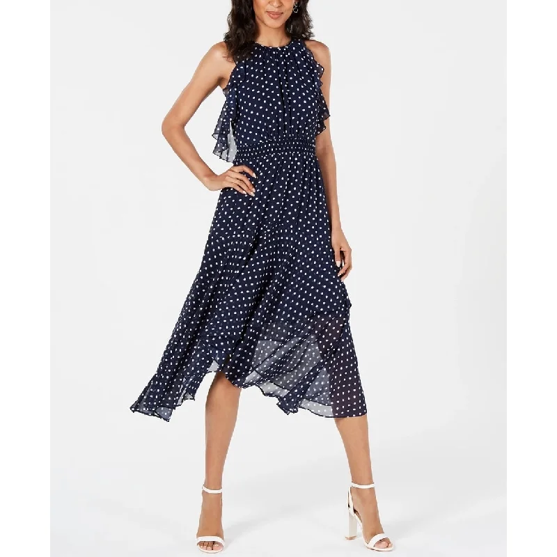 Flash Price Drops Vince Camuto Women's Dotted Ruffle Blouson Midi Dress Blue Size 12 Flash Price Drops Vince Camuto Women's Dotted Ruffle Blouson Midi Dress Blue Size 12