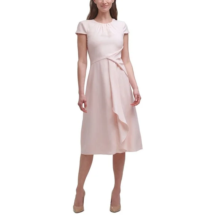 Shop & Save Vince Camuto Women's Satin Cap Sleeve Midi Dress Pink Size 6