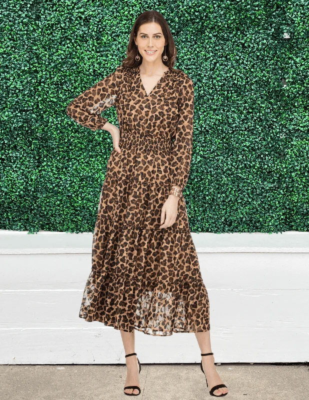 Weekend Hot Prices Long Sleeve Cheetah Maxi Dress