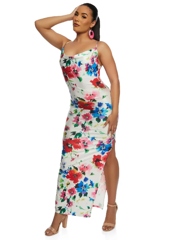 Shop & Save Today Iris Floral Print Cowl Neck Maxi Dress